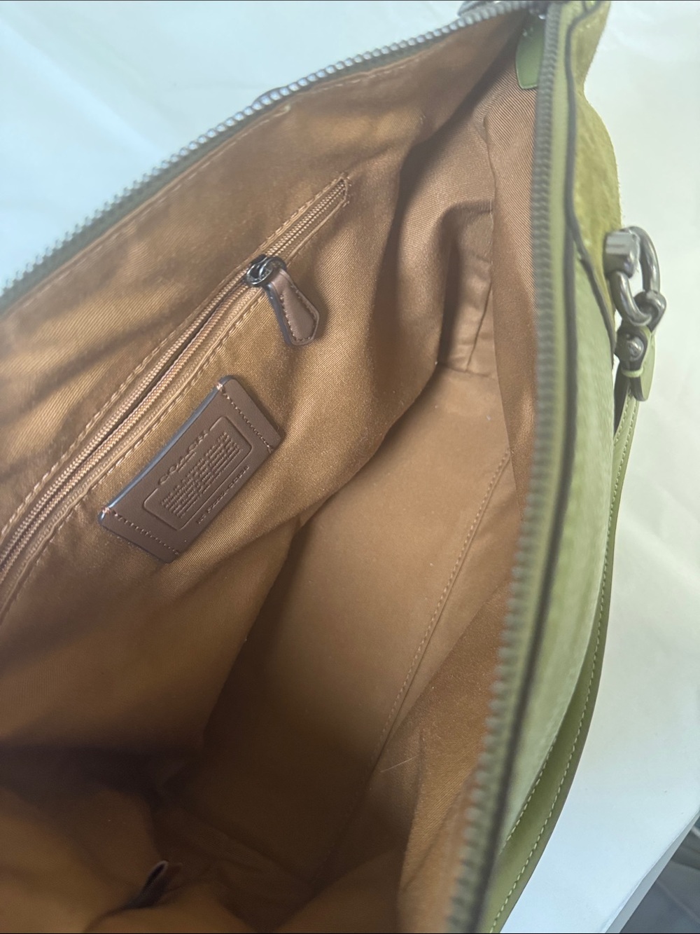 Coach Kasey Olive Green Leather & Suede Two-way Crossbody with gunmetal hardware - Picture 10 of 17